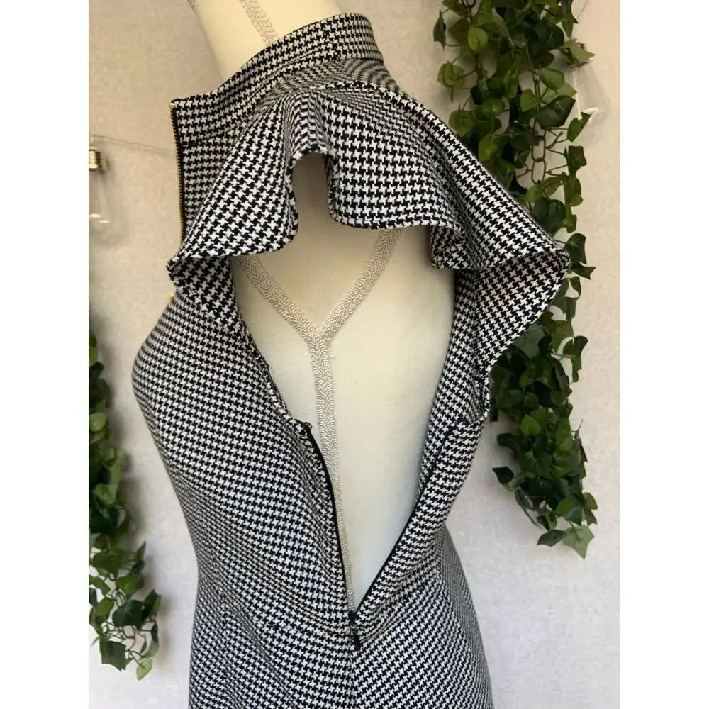 Rachel Zoe Black & White Shepherds check Flutter Sleeve Aline Dress Women's 6 - Picture 10 of 12